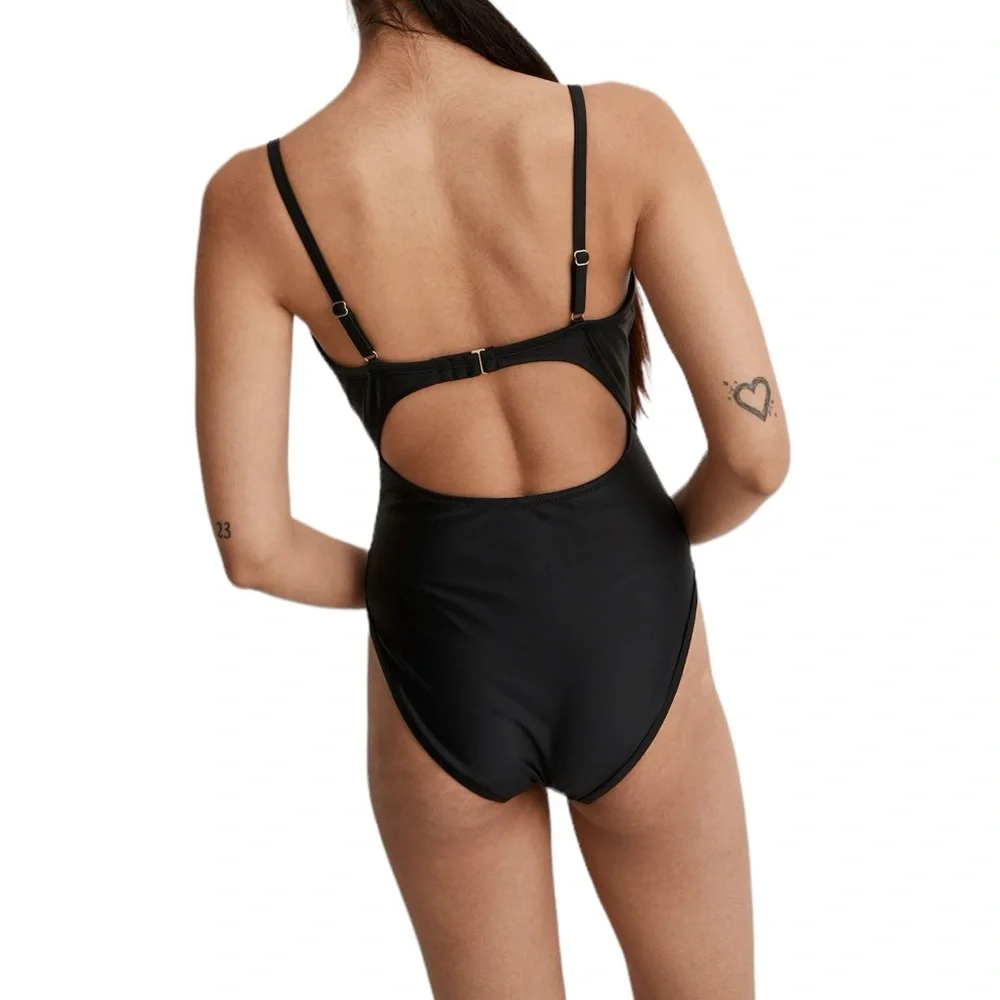 Madewell Cinched Cutout One-Piece Swimsuit in True Black - Picture 4 of 9